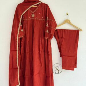 Premium beautiful mul chanderi suit set with hand work